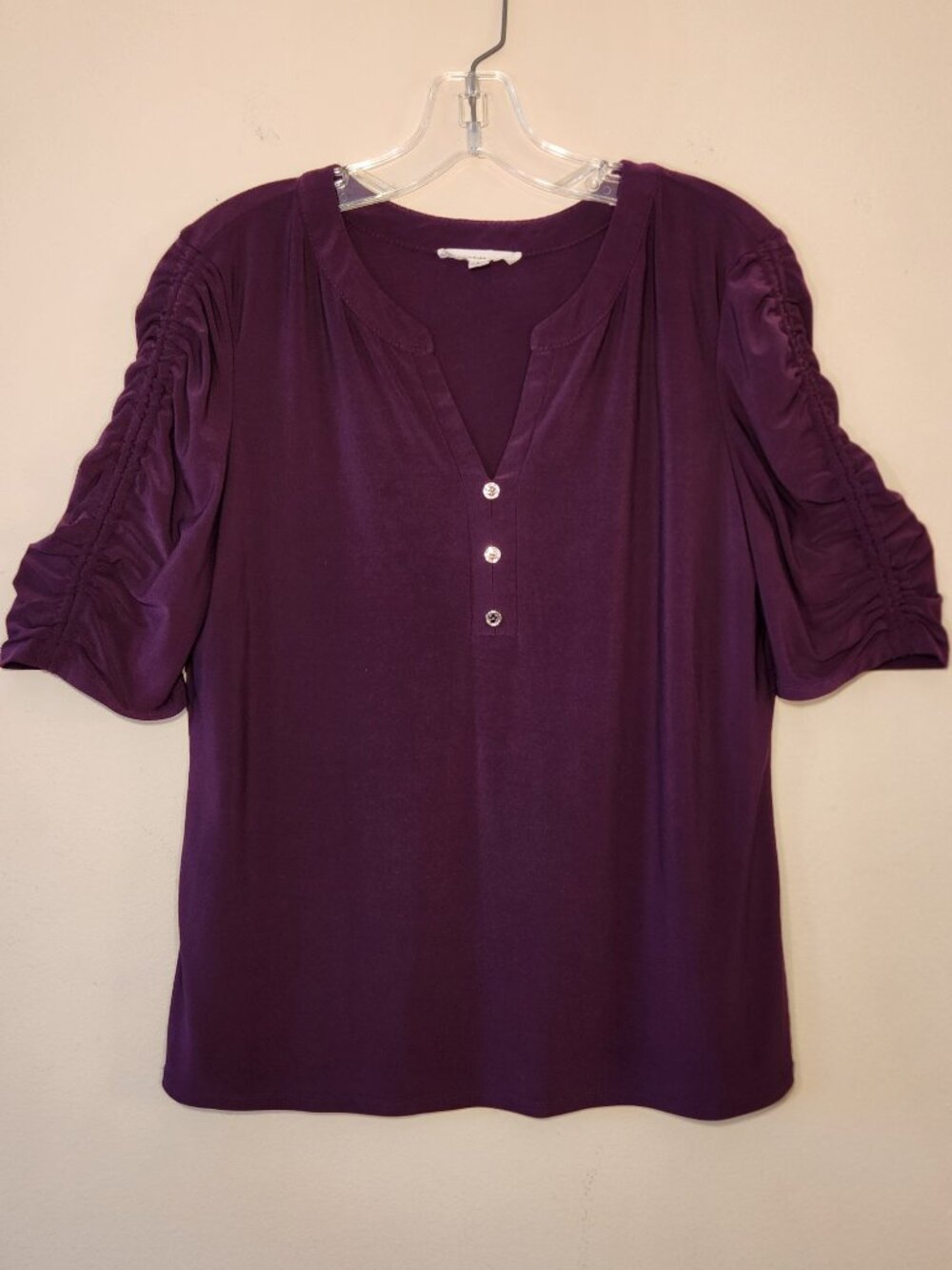 Perseption Concept Deep Purple Blouse with Elbow length gathered sleeves size L